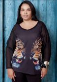 Blusa preta c/ onça frente a frente